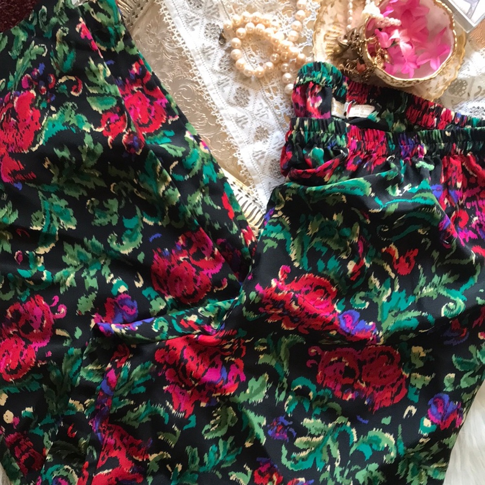 Vintage 80’s Victoria's Secret Gold Label APO Pant Floral Flower Print Pink Rare